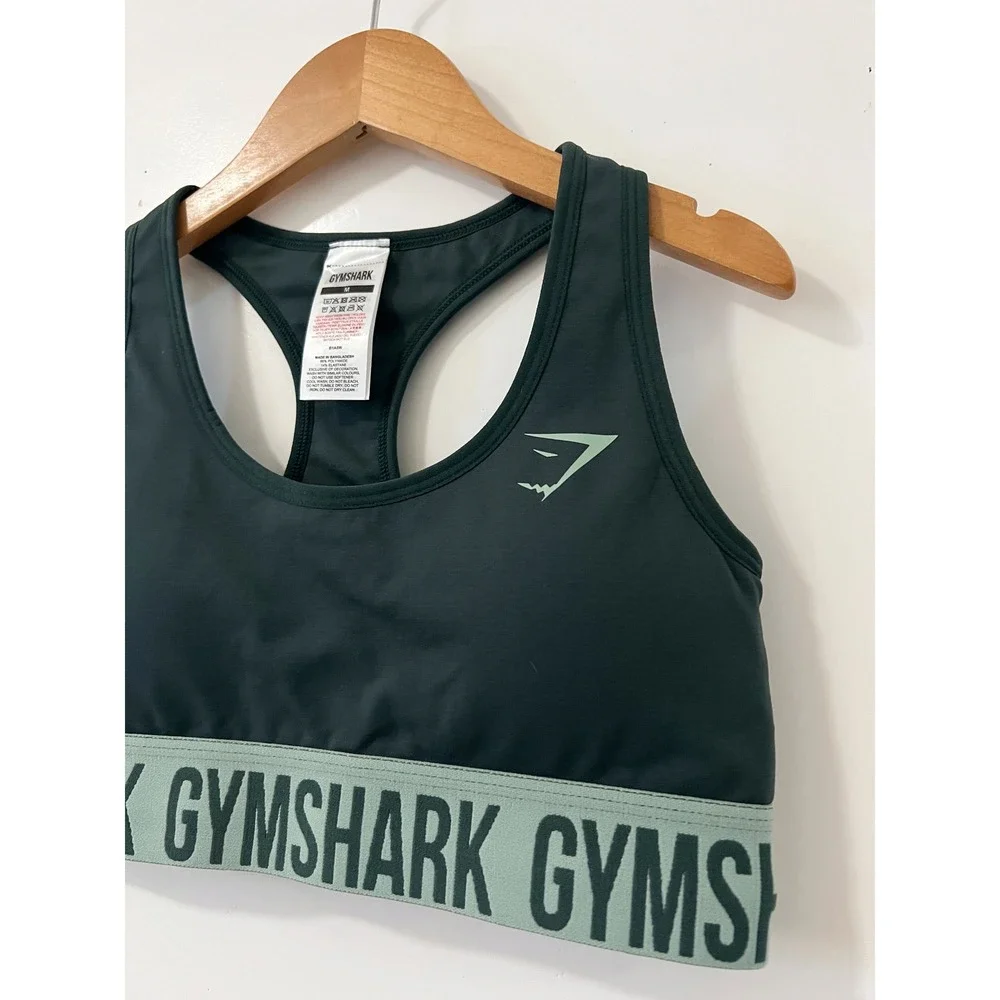 Gymshark Sports Bra Racerback Activewear Gym Workout Olive Green - Picture 4 of 7